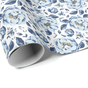 Französisches Vintages blaues Blumenmuster Geschenkpapier