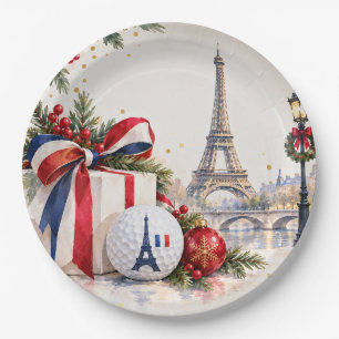 Französisches Weihnachten Paris Eiffelturm Golf Pappteller