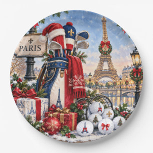 Französisches Weihnachten Paris Eiffelturm Golf Pappteller