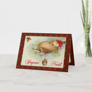 Französisches Weihnachten, Vintage Eichhörnchen, K Feiertagskarte