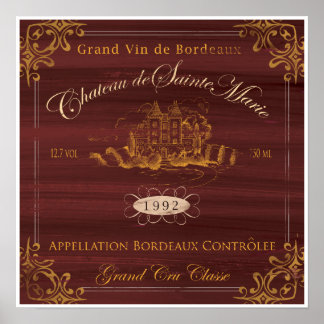 Französisches WeinlabelArt:Bordeaux Poster