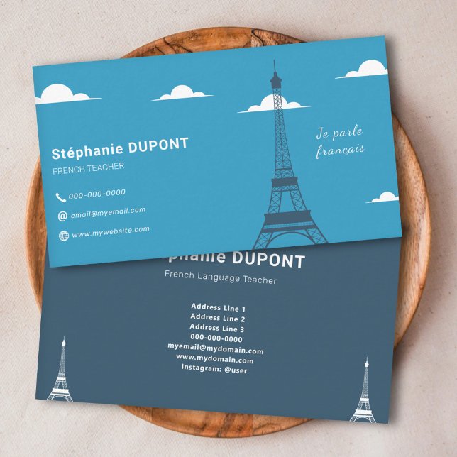 Französischlehrerin Blue Visitenkarte (French Teacher Blue Business Card)