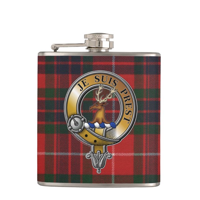 Fraser Lovat Tartan & Abzeichen Flachmann (Vorderseite)