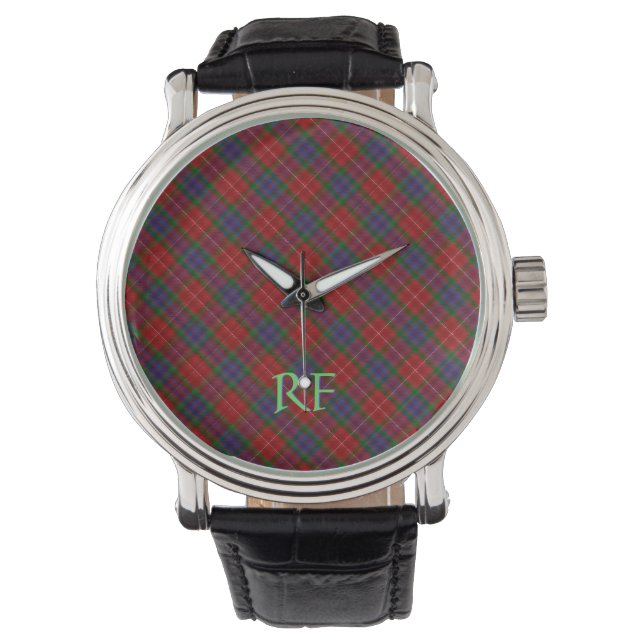 Fraser Offizielles Tartan mit Monogramm/Name Armbanduhr (Vorderseite)