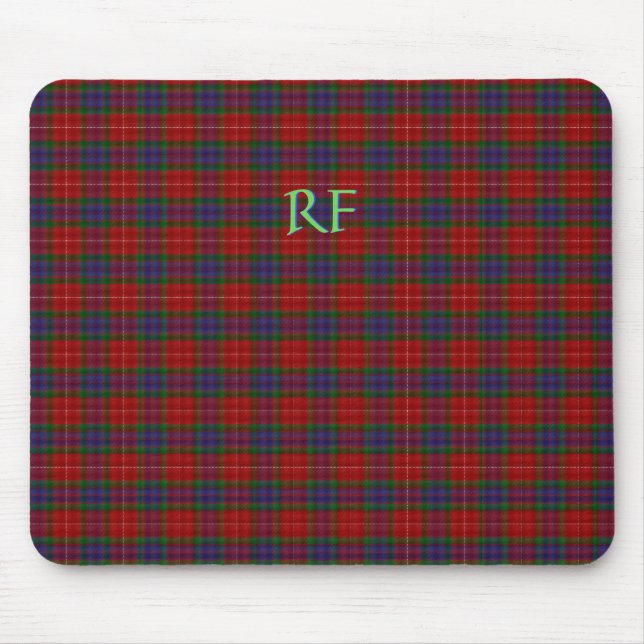 Fraser Offizielles Tartan mit Monogramm/Name Mousepad (Vorne)