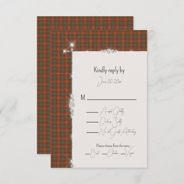 Fraser Red Scottish Tartan Wedding RSVP Karte (Vorne/Hinten)