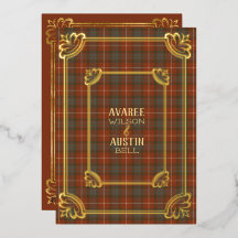 Fraser Red Weathered Tartan Gold Einladung