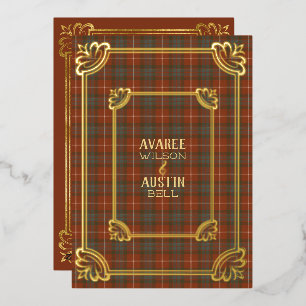 Fraser Red Weathered Tartan Gold Einladung
