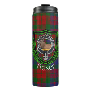 Fraser schottischer Clan Tartan & Wappen Thermosbecher