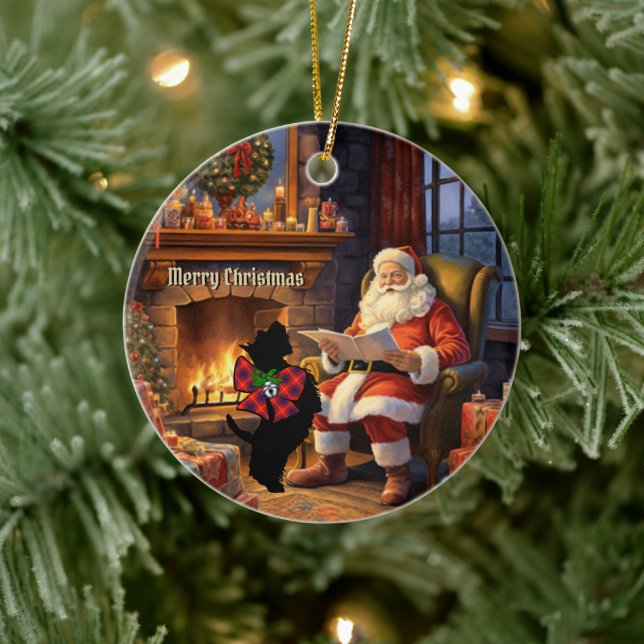 Fraser Scottie Dog & Santa Personalisierte Weihnac Keramik Ornament (Baum)