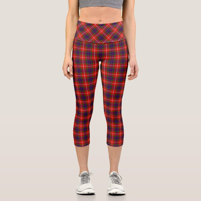 Fraser tartan red blue lila kariert capri leggings (Vorderseite)