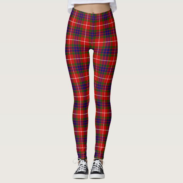 Fraser tartan red blue lila kariert leggings (Vorderseite)