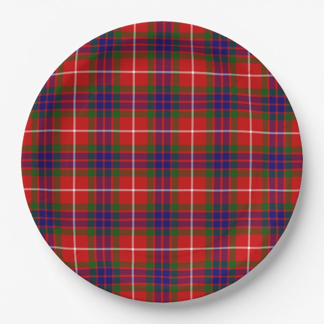 Fraser tartan red blue lila kariert pappteller (Vorderseite)