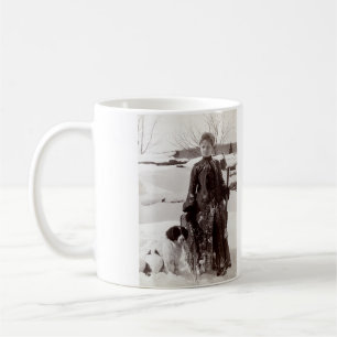 Frau 1890 und ihr Bretagne-Jagd-Hund Tasse