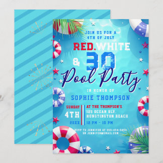 Frau 4. Juli Poolparty Erwachsene 30. Geburtstag Einladung