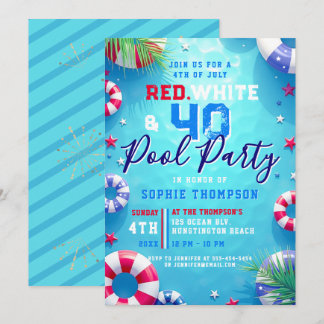 Frau 4. Juli Poolparty Erwachsene 40. Geburtstag Einladung