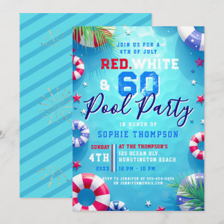 Frau 4. Juli Poolparty Erwachsene 60. Geburtstag Einladung