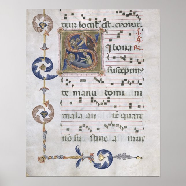 Frau 564 f.13v Page mit einer Historisierung der e Poster (Vorne)