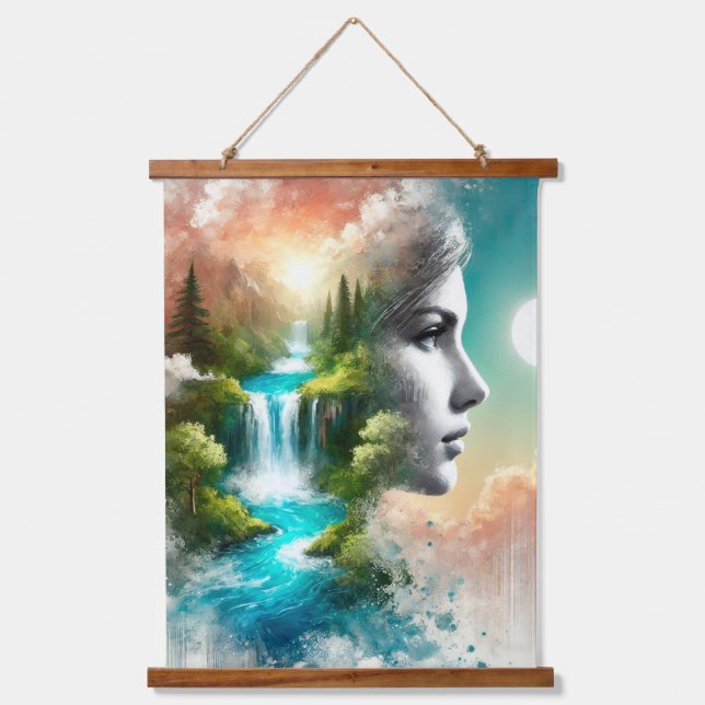 Frau als Erde: Das Embodiment von Natur und Leben Wandteppich Mit Holzrahmen (Vorderseite)