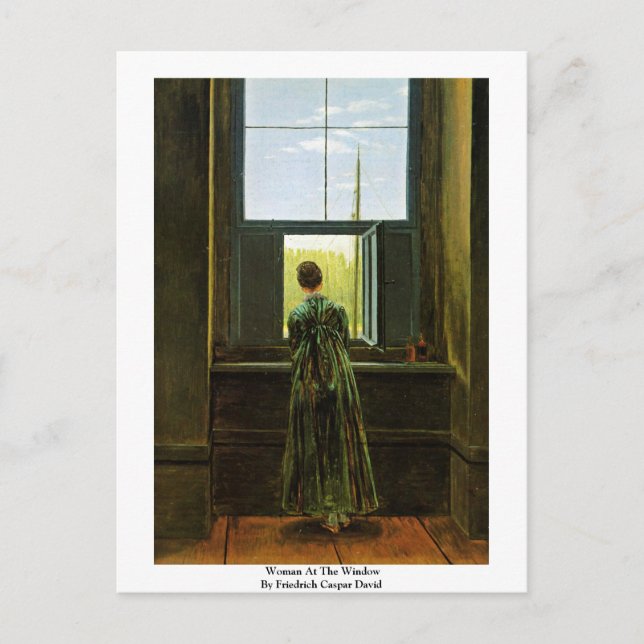 Frau am Fenster von Friedrich Caspar David Postkarte (Vorderseite)