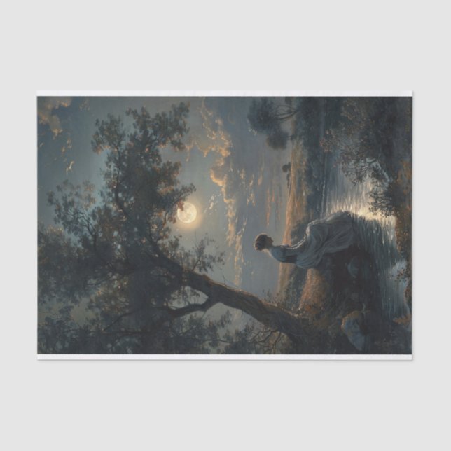 Frau am Fluss Full Moon Painting Decoupage Seidenpapier (Vorderseite)