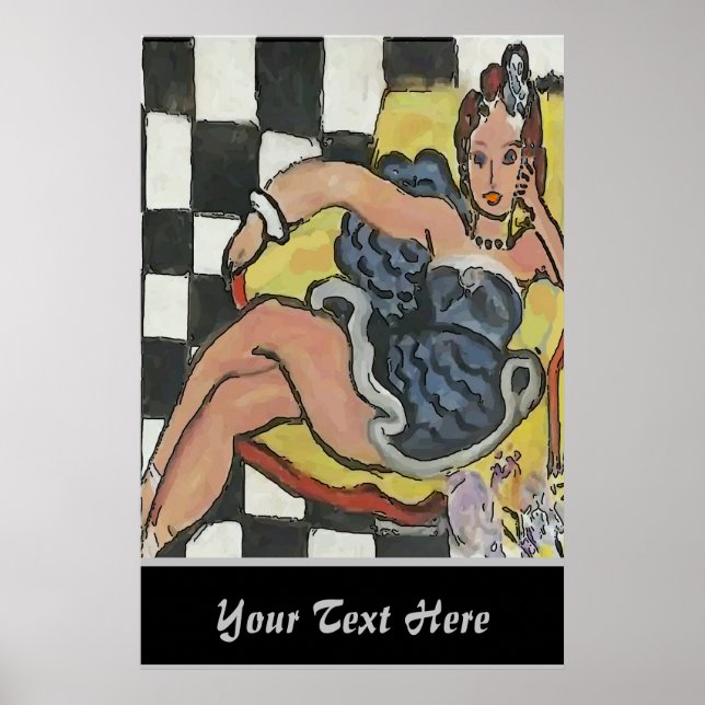 Frau am Handy Abstrakt, Matisse Style Poster (Vorne)
