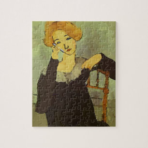 Frau am Handy im Vintage-Stil Puzzle