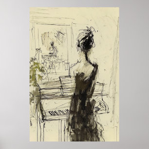 Frau am Klavier Sketch - Poster
