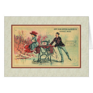 Frau am Nähmaschine an Eis