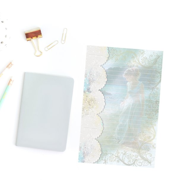 Frau am See Imitate Spitze Lined Briefpapier (Von Creator hochgeladen)