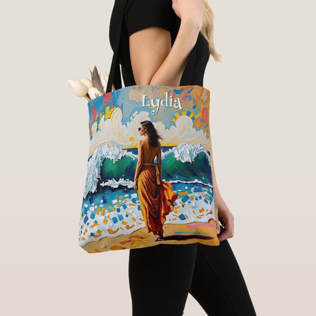 Frau am Strand Abstrakte Meer Kunst Personalisiert (Von Nahem)