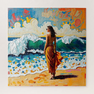 Frau am Strand Abstrakte Meereskunst Puzzle