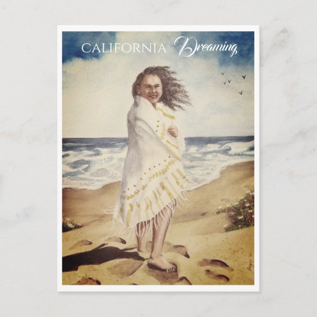 Frau am Strand Postkarte (Vorderseite)