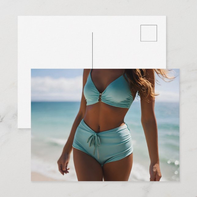 Frau am Strand Postkarte (Vorne/Hinten)