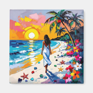Frau am Strand Tropische Szene Magnet