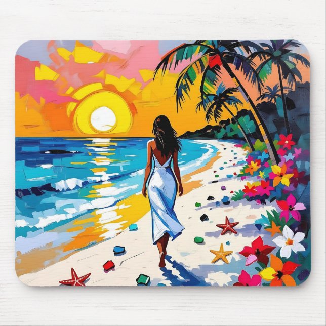 Frau am Strand Tropische Szene Mousepad (Vorne)