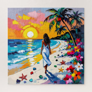 Frau am Strand Tropische Szene Puzzle