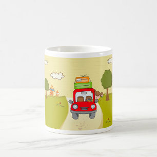 Frau auf Autofahrt Kaffeetasse
