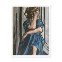 Frau auf blauer Postkarte