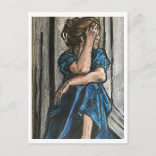 Frau auf blauer Postkarte