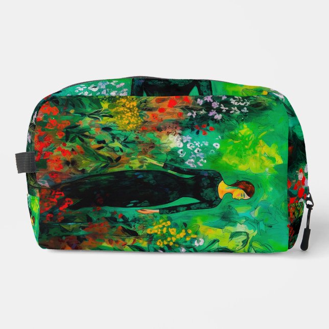 Frau auf der schönen grünen Wiese Waschbeutel (Vorderseite)