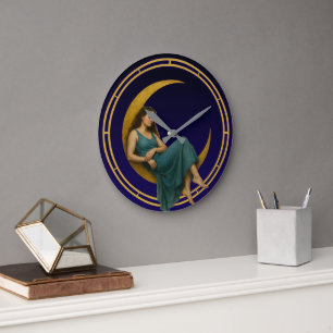 Frau auf einem Halbmond Große Wanduhr