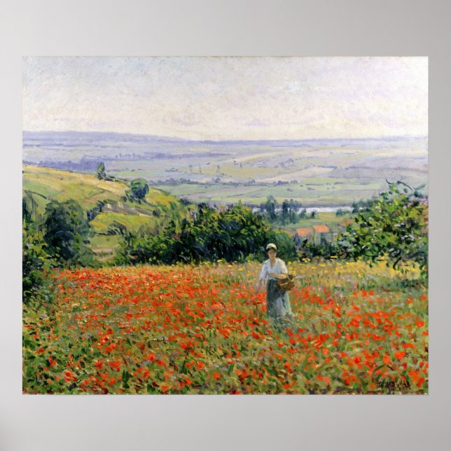 Frau auf einem Mohnfeld Poster (Vorne)