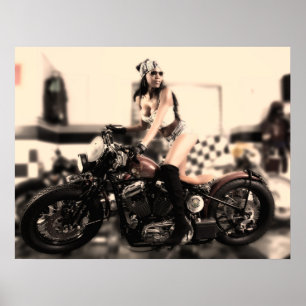 Frau auf einem Motorrad-Plakat Poster