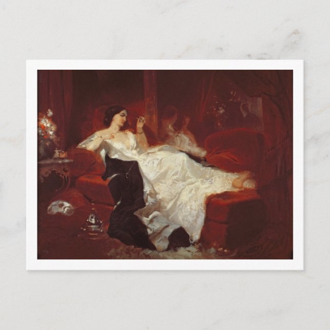 Frau auf einem roten Sofa Postkarte (Vorderseite)