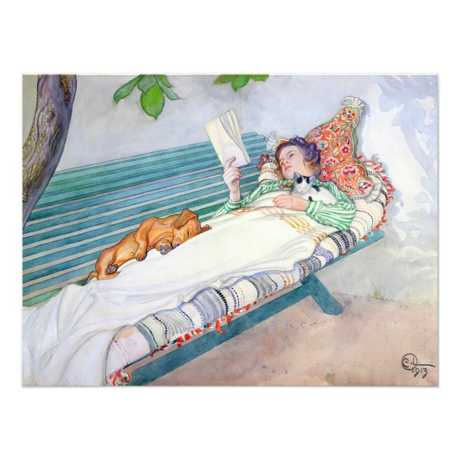 Frau auf einer Bank von Carl Larsson Fotodruck (Vorne)