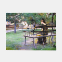 Frau auf einer Bank (von Edwin Austin Abbey)