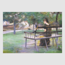 Frau auf einer Bank (von Edwin Austin Abbey) Seidenpapier