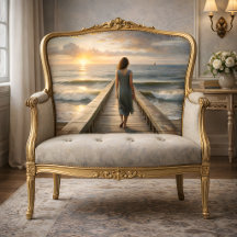 Frau auf Pier bei Sunset Decoupage