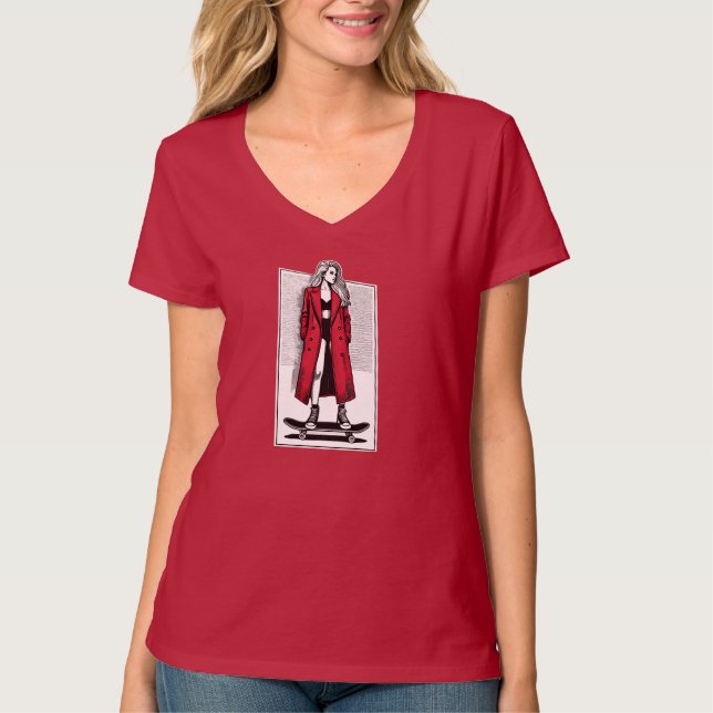 Frau auf Skateboard T-Shirt (Vorderseite)